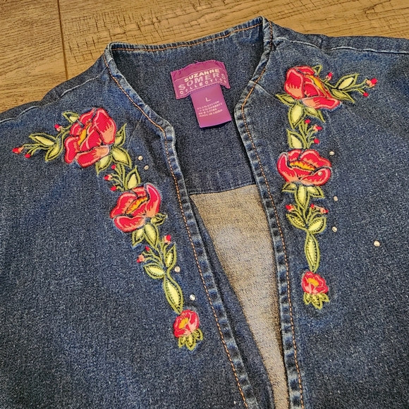 VTG Suzanne Somers Collection Denim Jean Jacket and Pant Embroidered Size L /S - Picture 2 of 16
